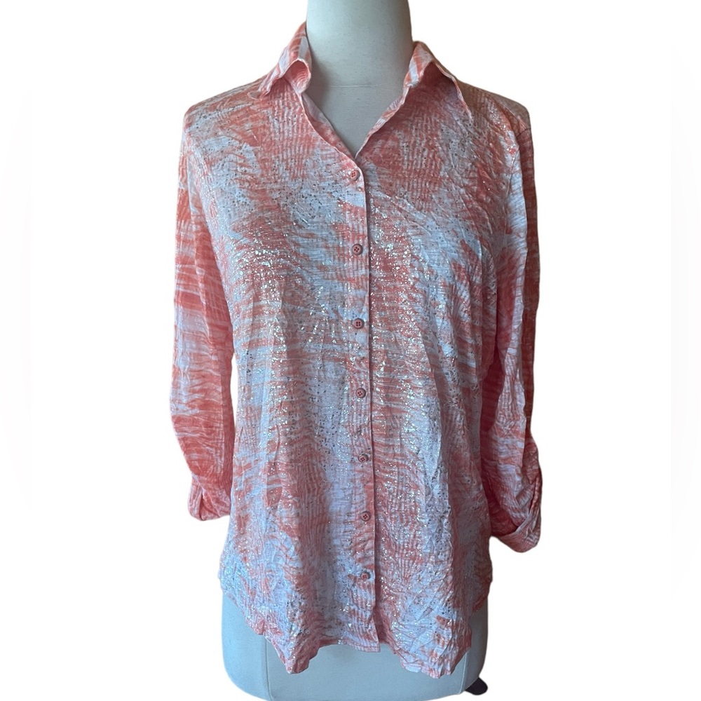 David‎ Cline Orange & Gray Speckled Snap Down Crinkle Shirt